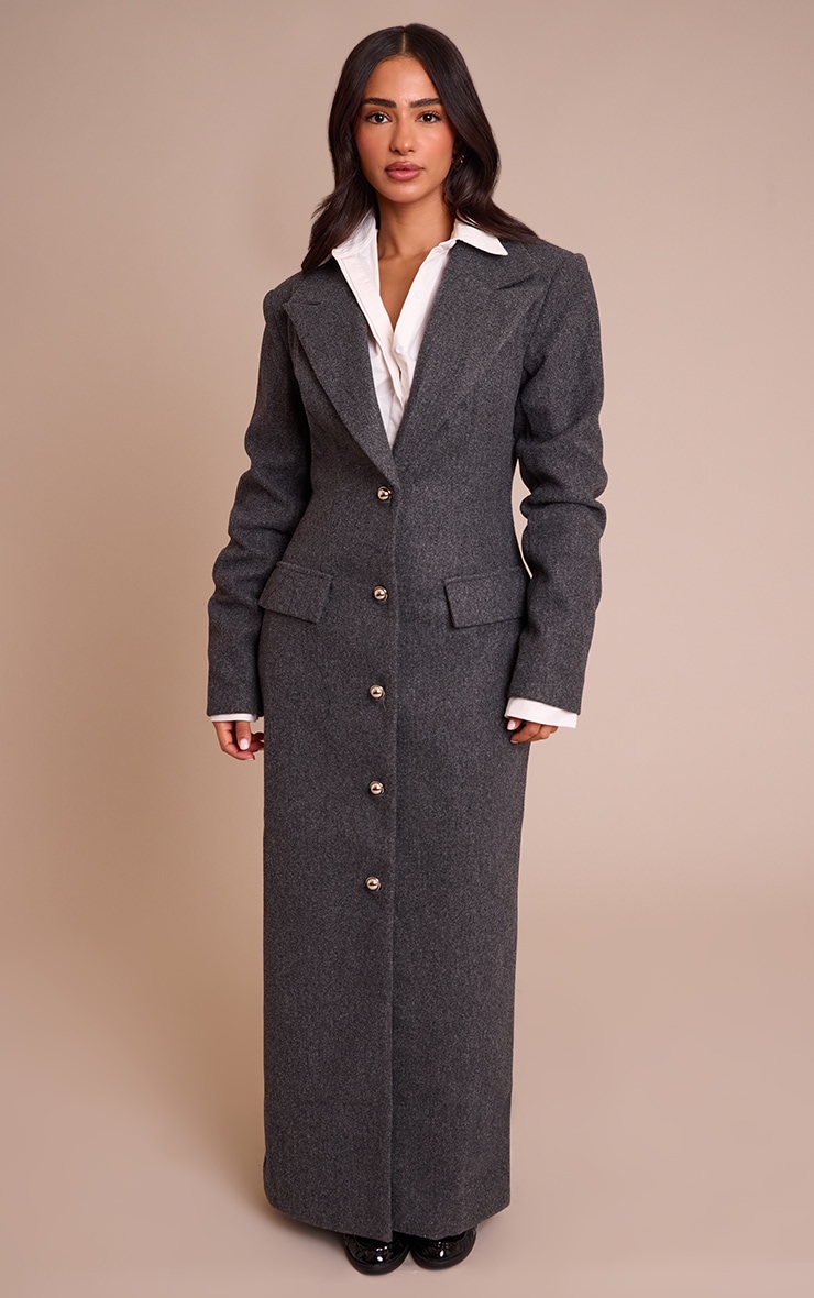 Petite Charcoal Wool Look Oversized Trench Coat  image 3