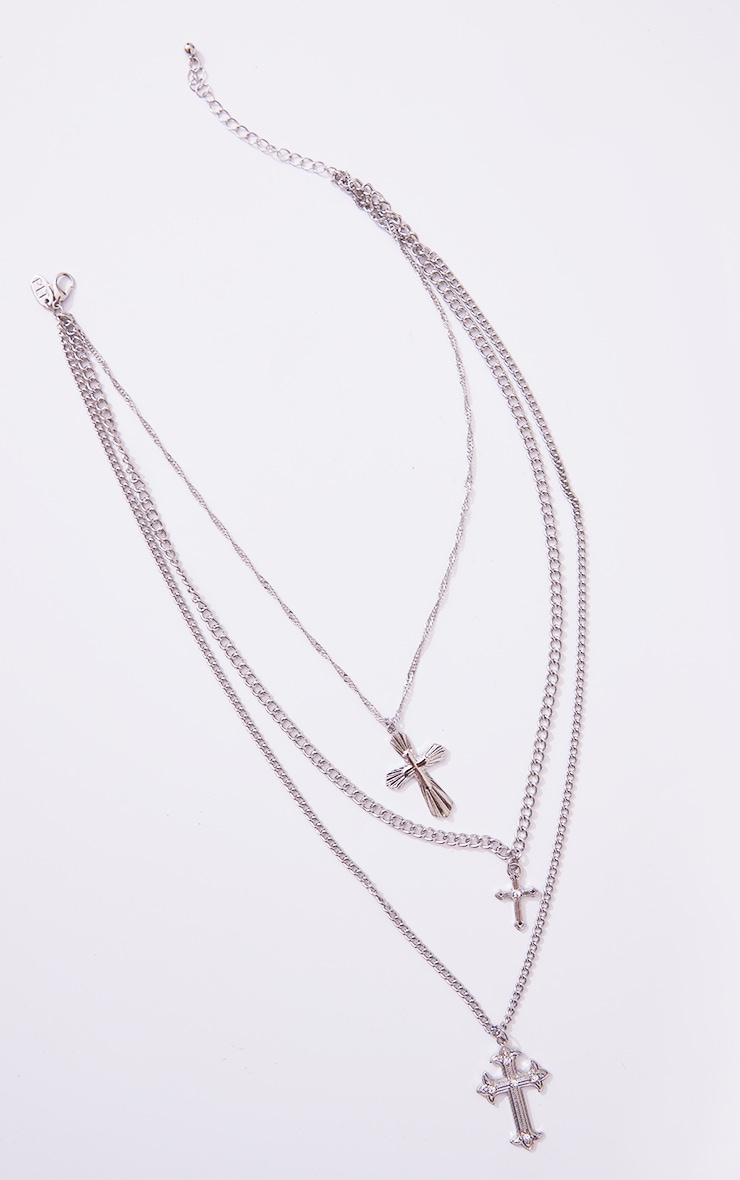 Silver Layered Chain Cross Necklace PrettyLittleThing USA