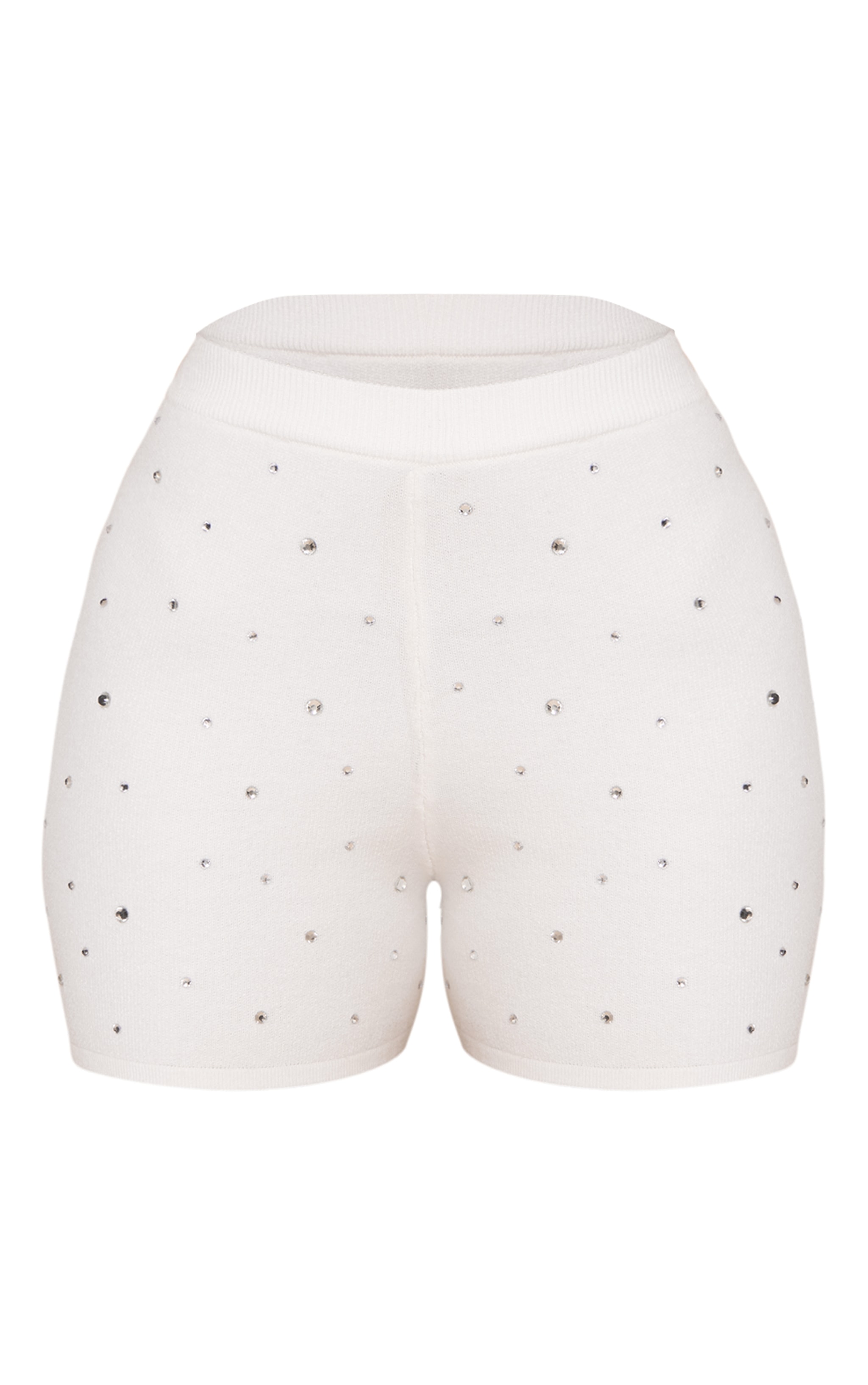 Petite White Knitted Diamante Hotpants image 6