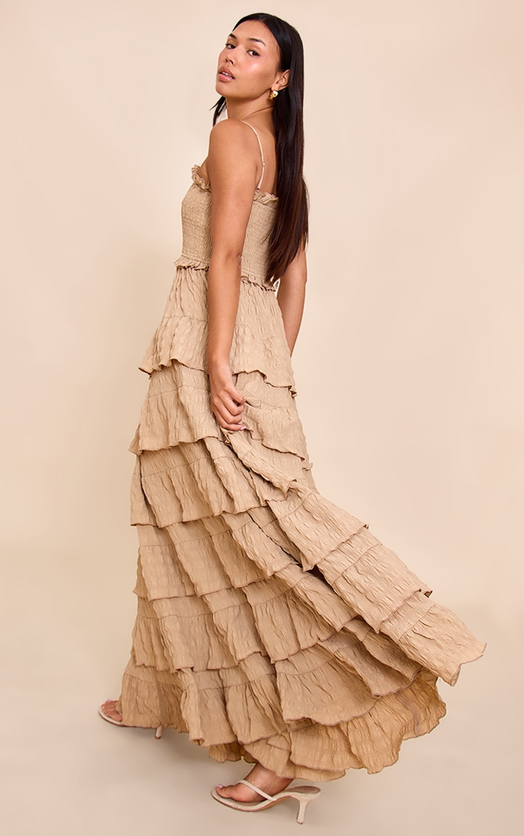 Stone Textured Shirred Tiered Maxi Dress image 2
