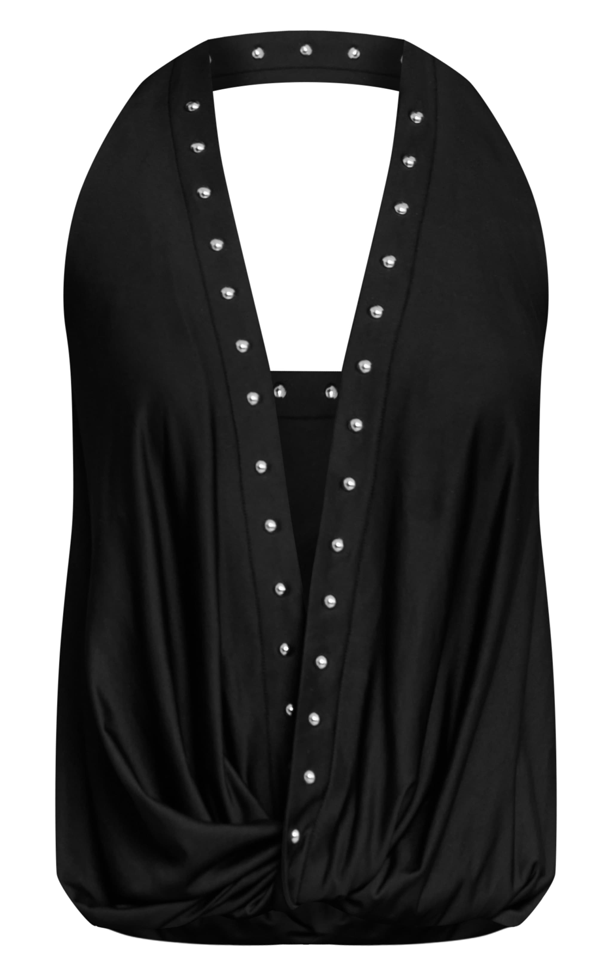 Black Soft Touch Studded Cowl Neck Capri Jumpsuit image 5