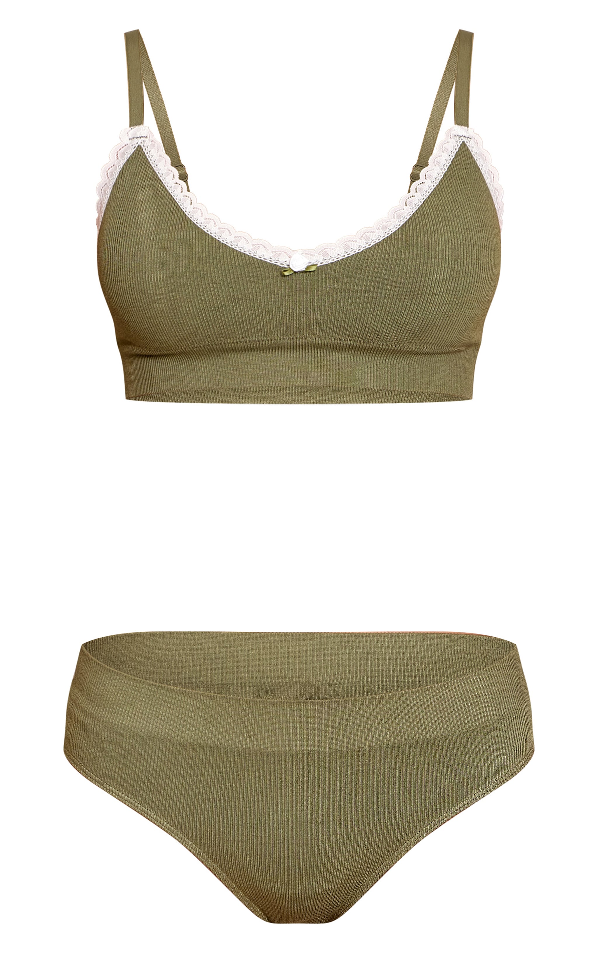 Olive Pointelle Lace Trim Bralet and Brief Set image 5