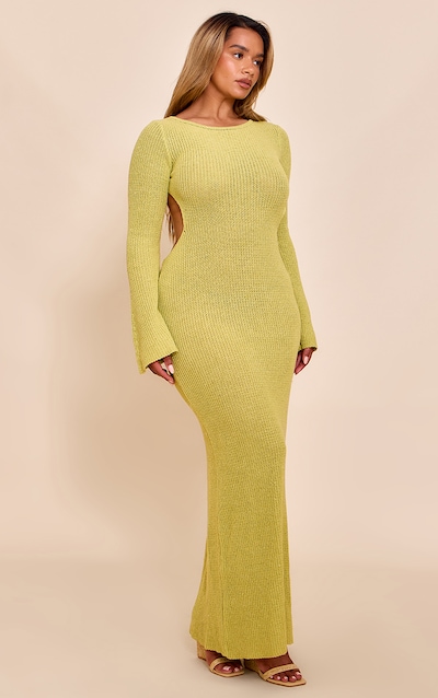 Shape Lime Knitted Boat Neck Open Back Maxi Dress