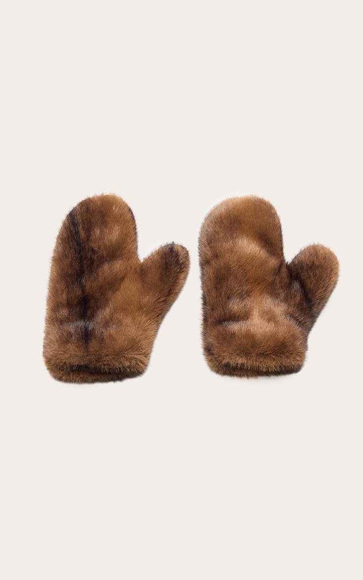 Chocolate Faux Fur Mittens image 2