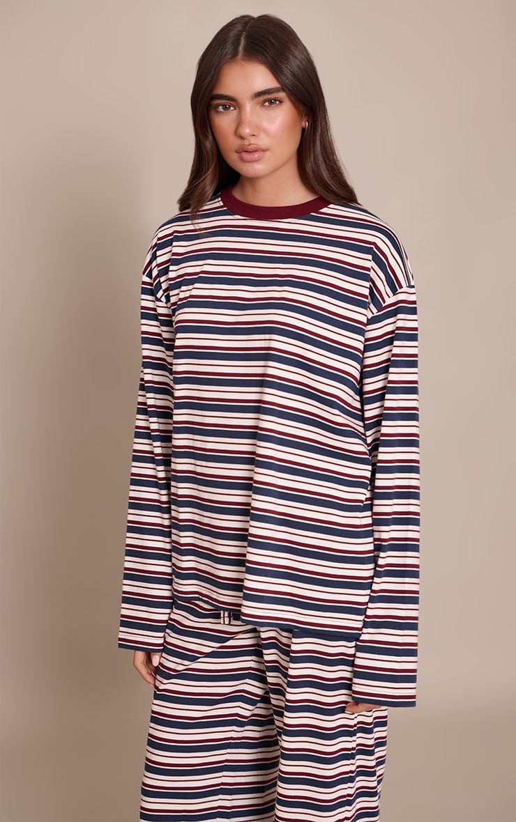 Burgundy Striped Long Sleeved Top image 3