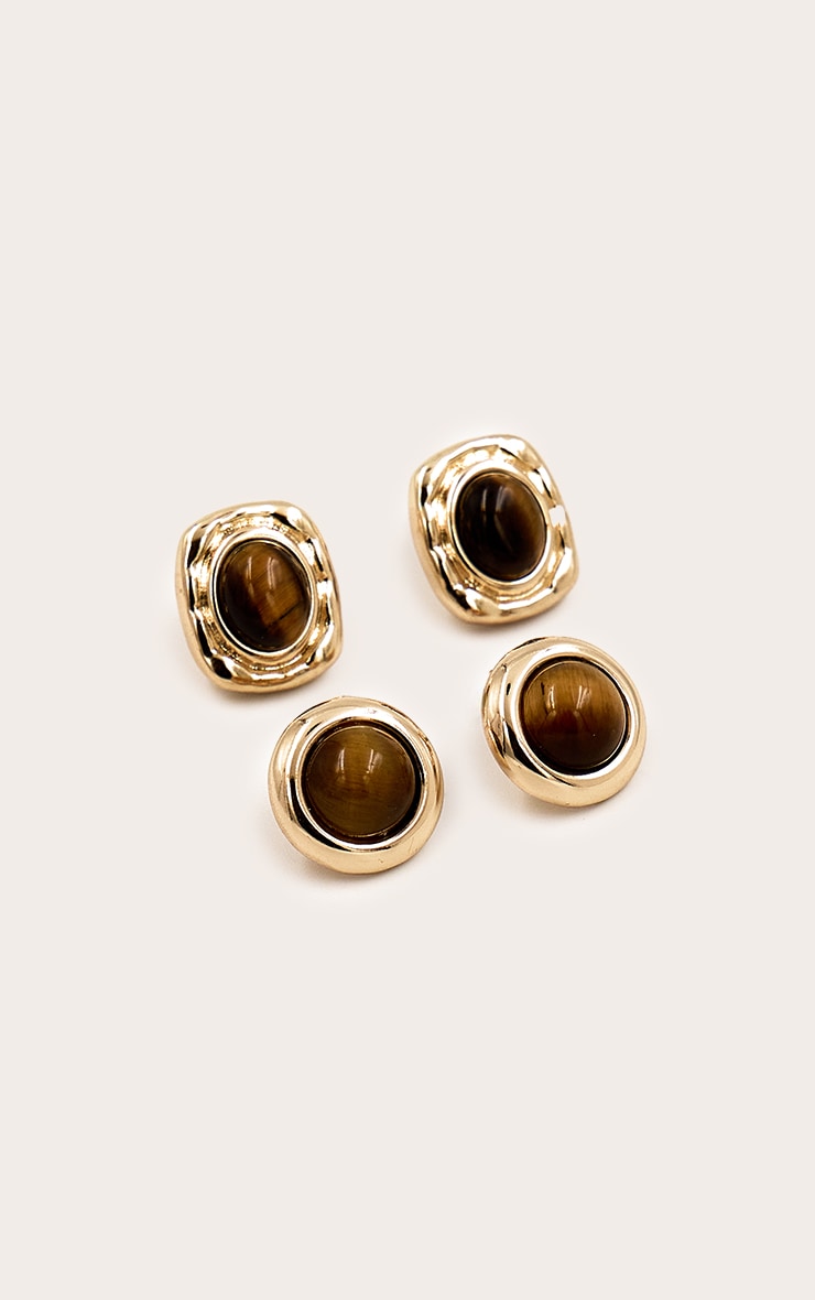 Gold Smooth Small Brown Resin Stud Earring Multipack image 3