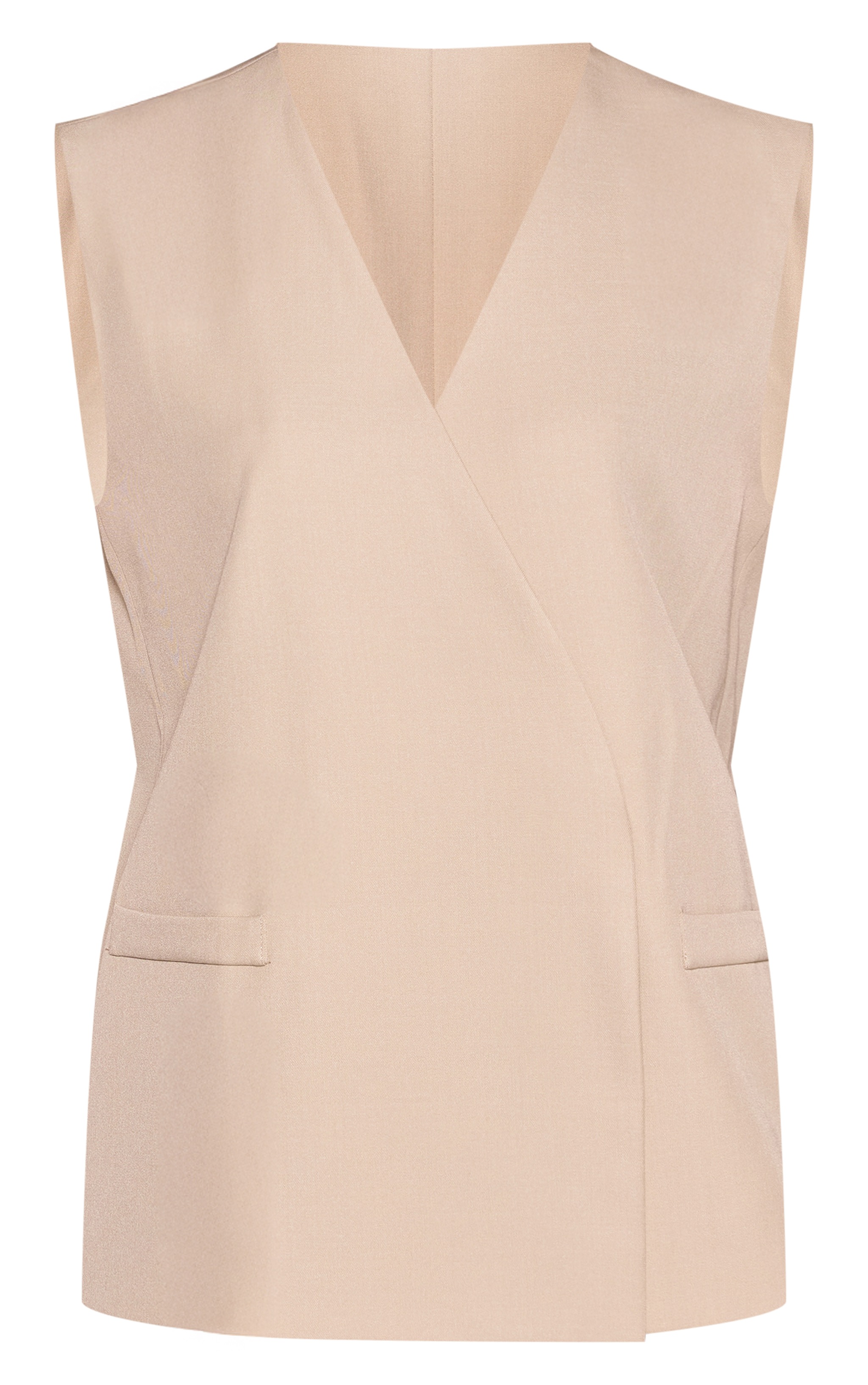  Almond Woven Collarless Oversized Shoulder Pad Vest image 5