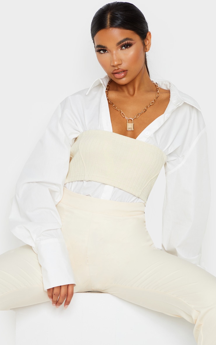 Cream Rib Knitted Structured Bandeau