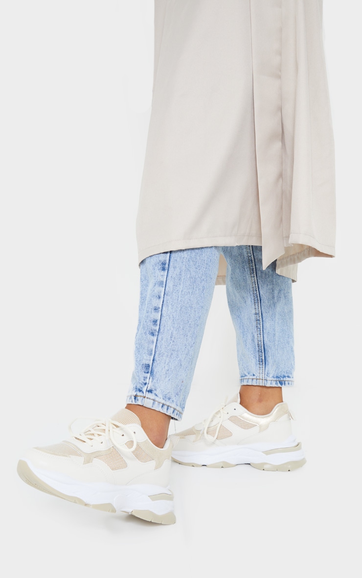 Beige Rubber Contrast Sole Trainers