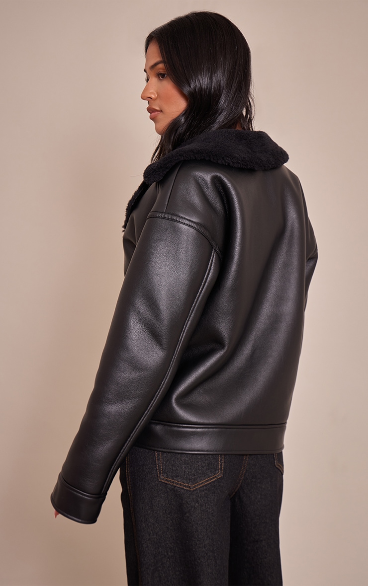 Tall Black Borg Collar Faux Leather Aviator image 2