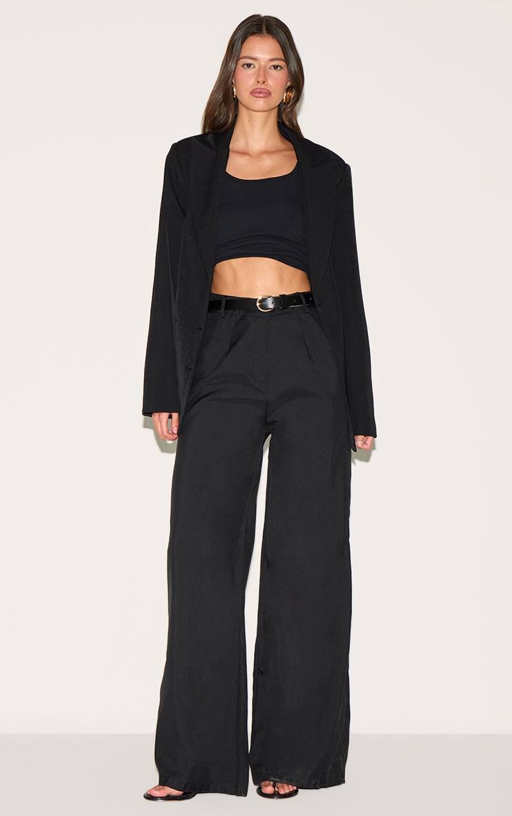 Black Woven Tailored High Waist Wide Leg Pants image 2