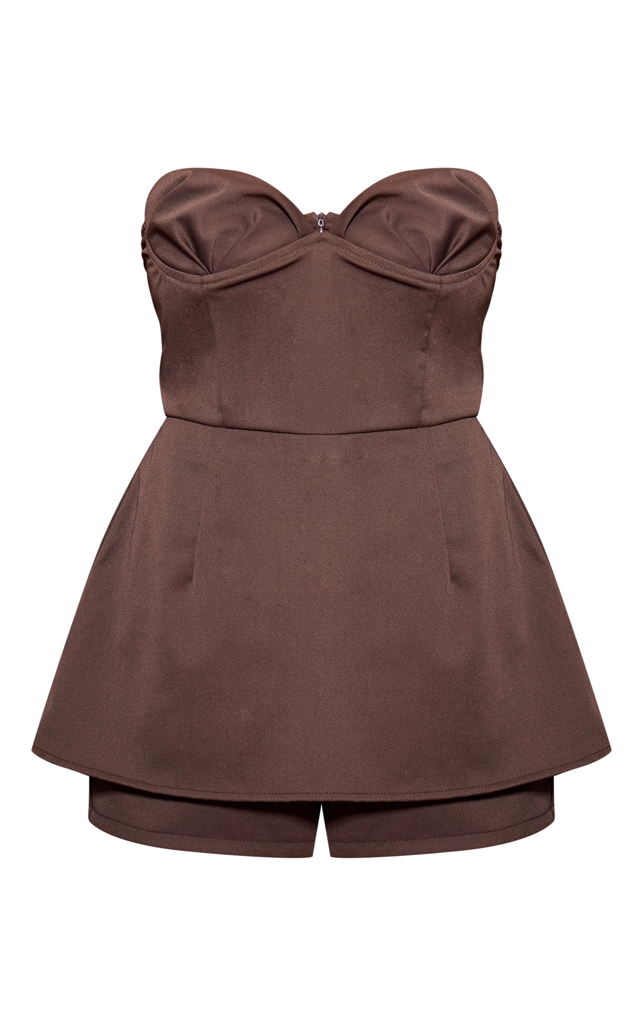 Chocolate Woven Bust Cup Detail Peplum Romper image 5