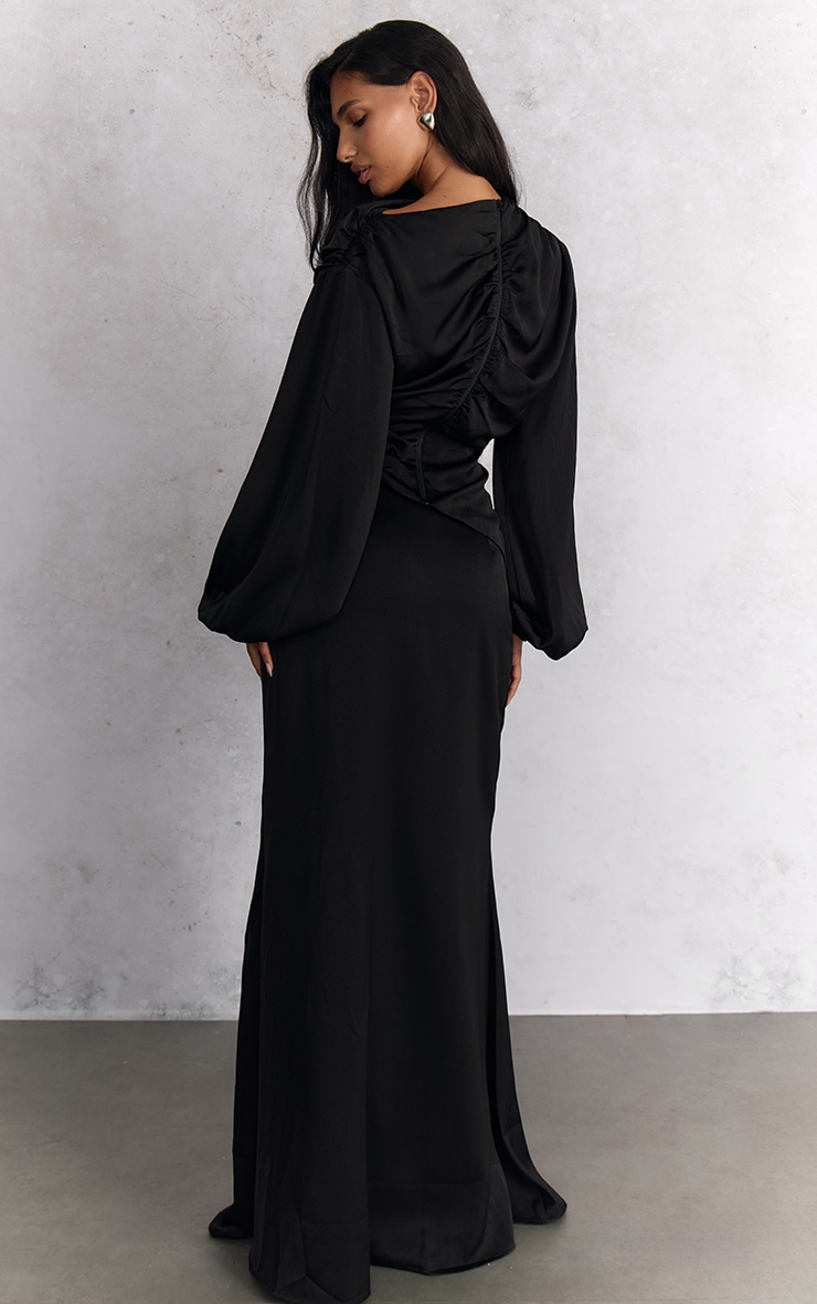 Black Satin Dipped Waist Maxi Skirt image 3
