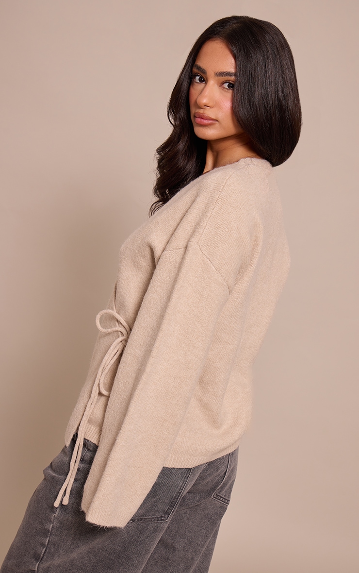 Petite Oatmeal Wrap Tie Side Knitted Sweater image 2