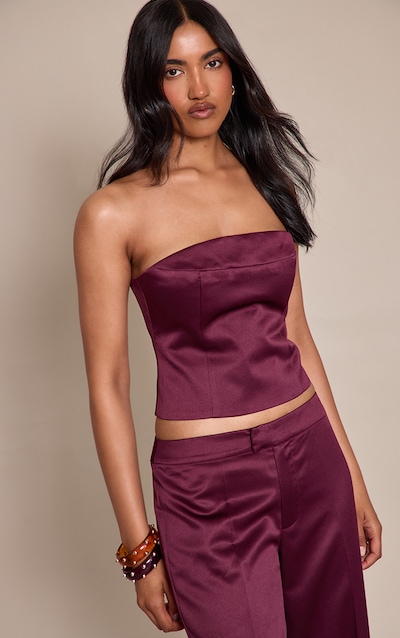 Top bustier satiné rouge vin foncé