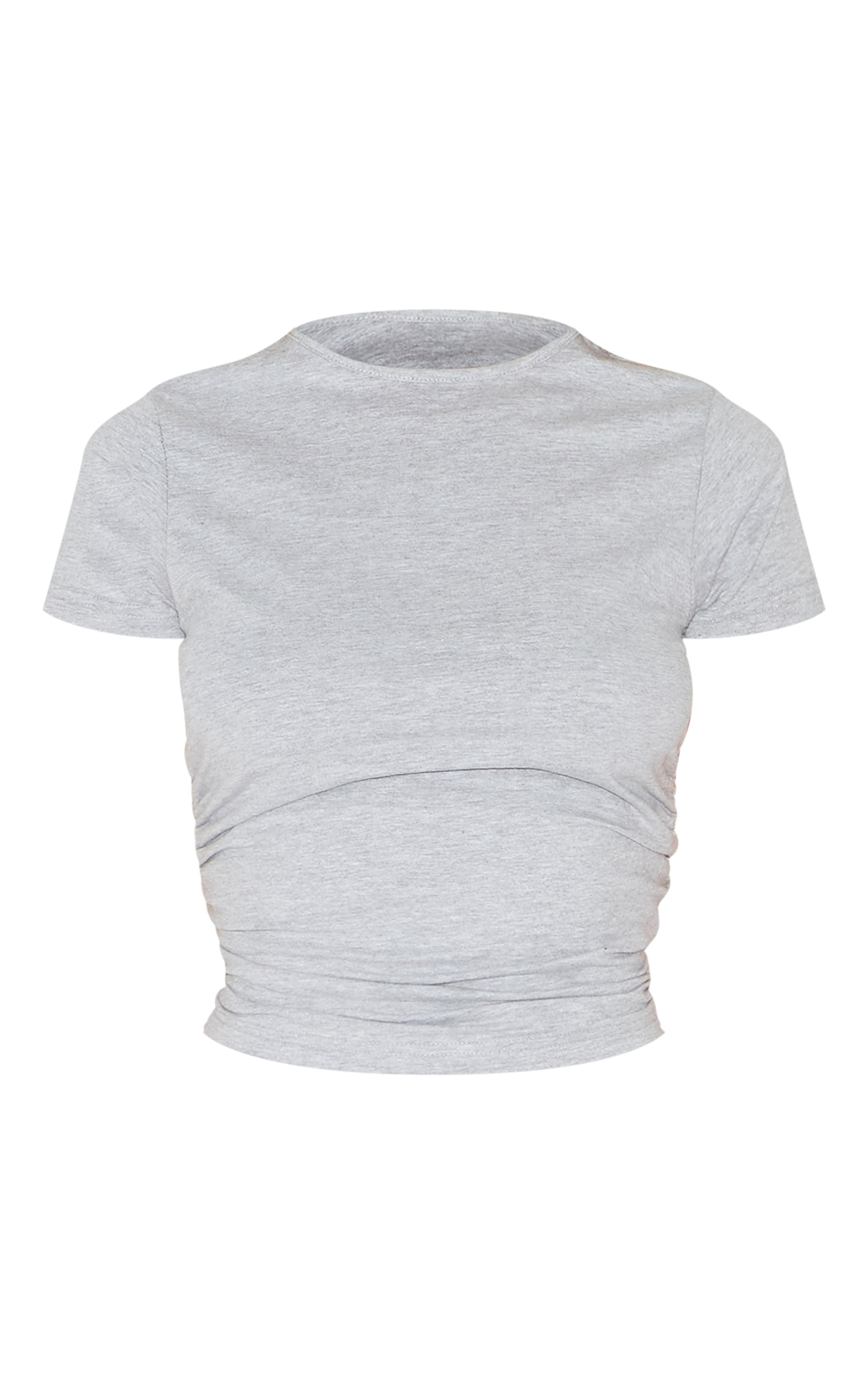 Grey Marl Cotton Side Cap Sleeve Ruched Top image 5