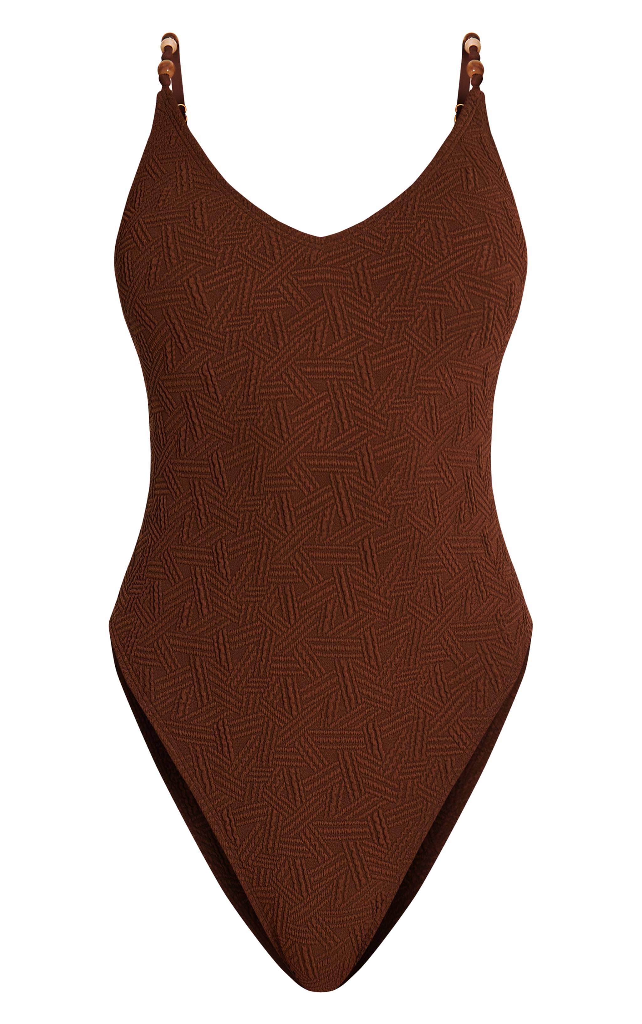 Maillot de bain texturé chocolat à empiècements perles et décolleté image 5