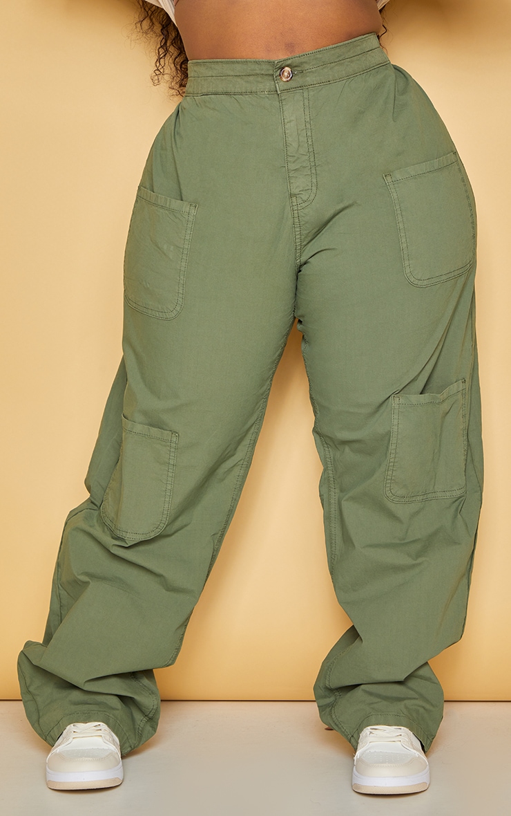 Plus Khaki Pocket Straight Leg Cargo Pants image 2