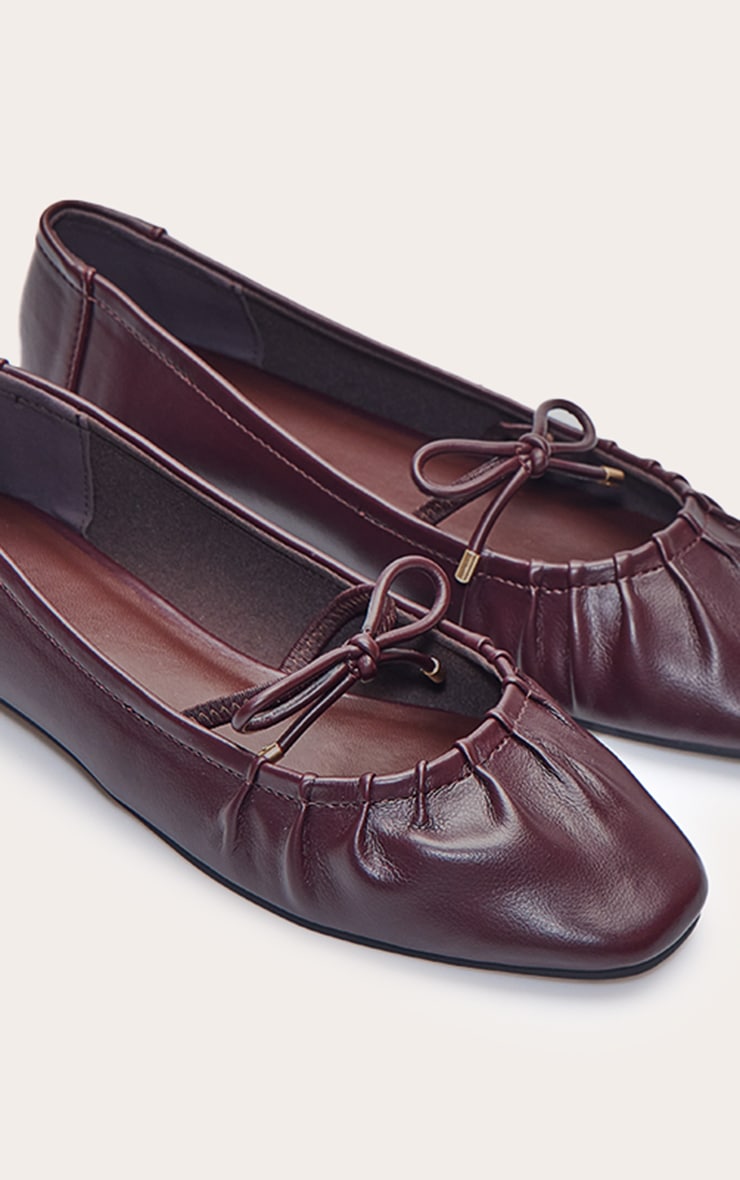 Plum Bow Ruched Square Toe Ballet Flats image 5
