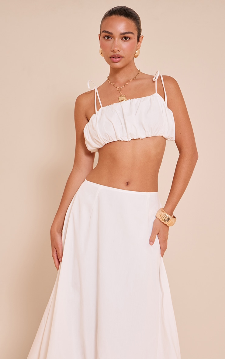 Bralette courte en popeline de coton blanc à bretelles à nouer image 1