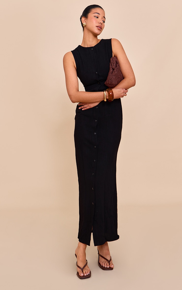 Black Textured Button Down Sleeveless Maxi Dress image 1