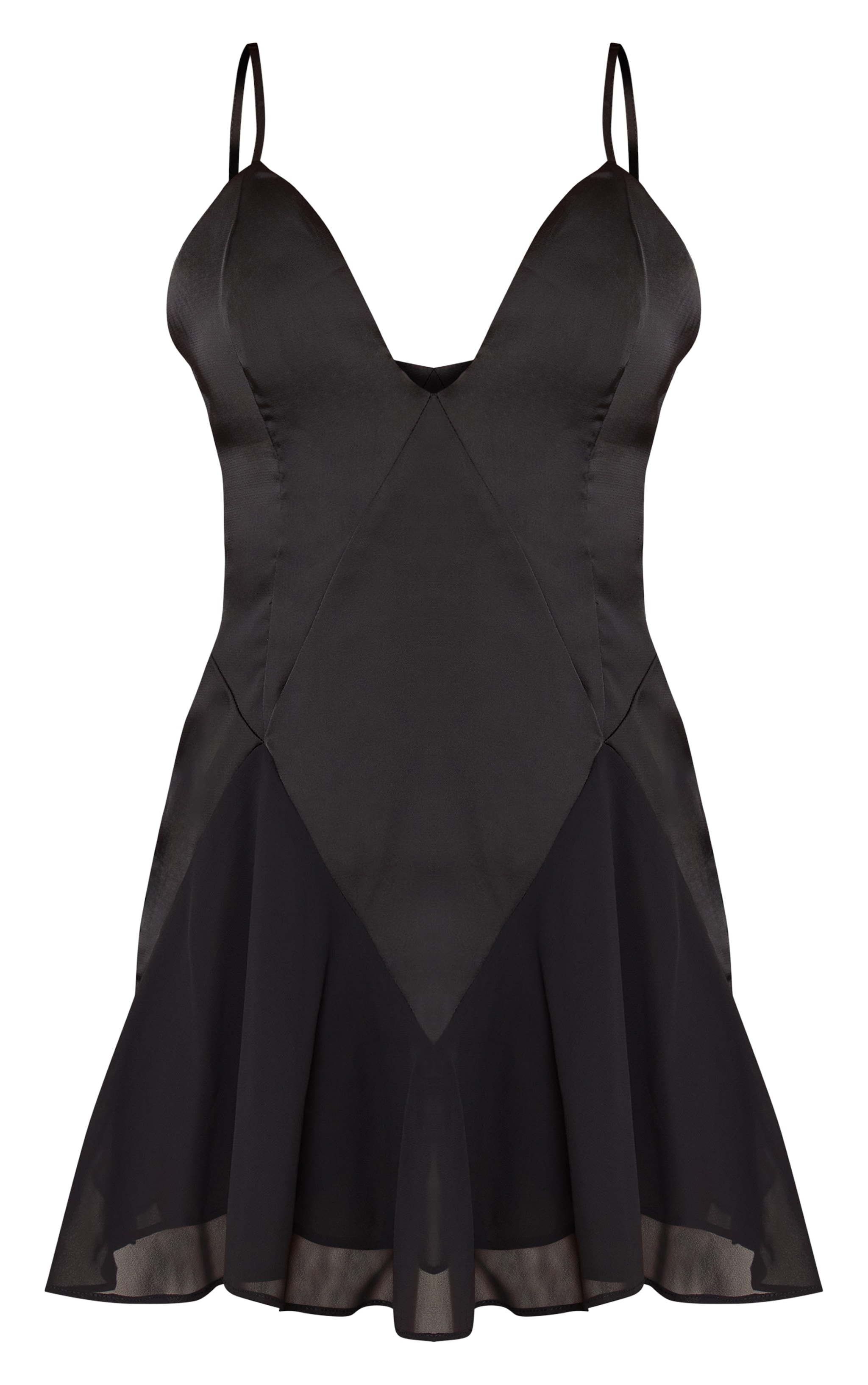 Robe droite satinée noire à col en V image 5