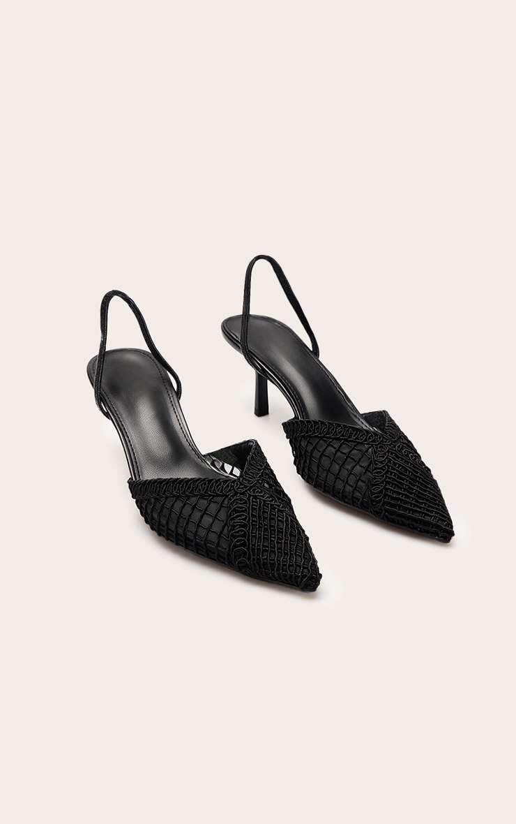 Black Textured Mesh Slingback Court Heels image 3