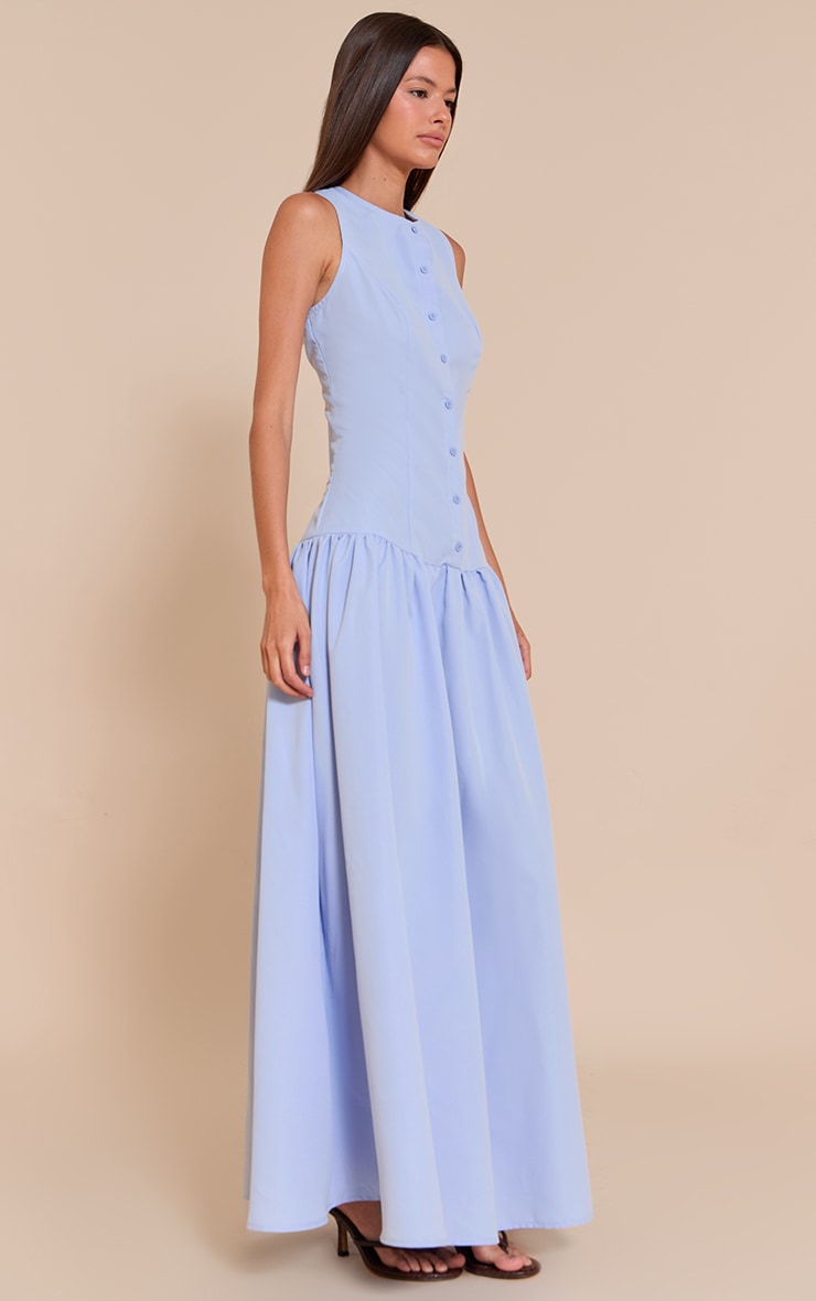 Light Blue Button Down Drop Waist Maxi Dress image 3