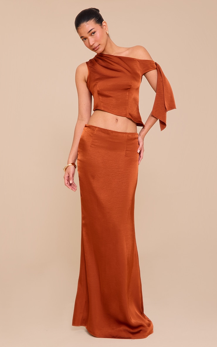 Rust Tie Shoulder Satin Top image 3