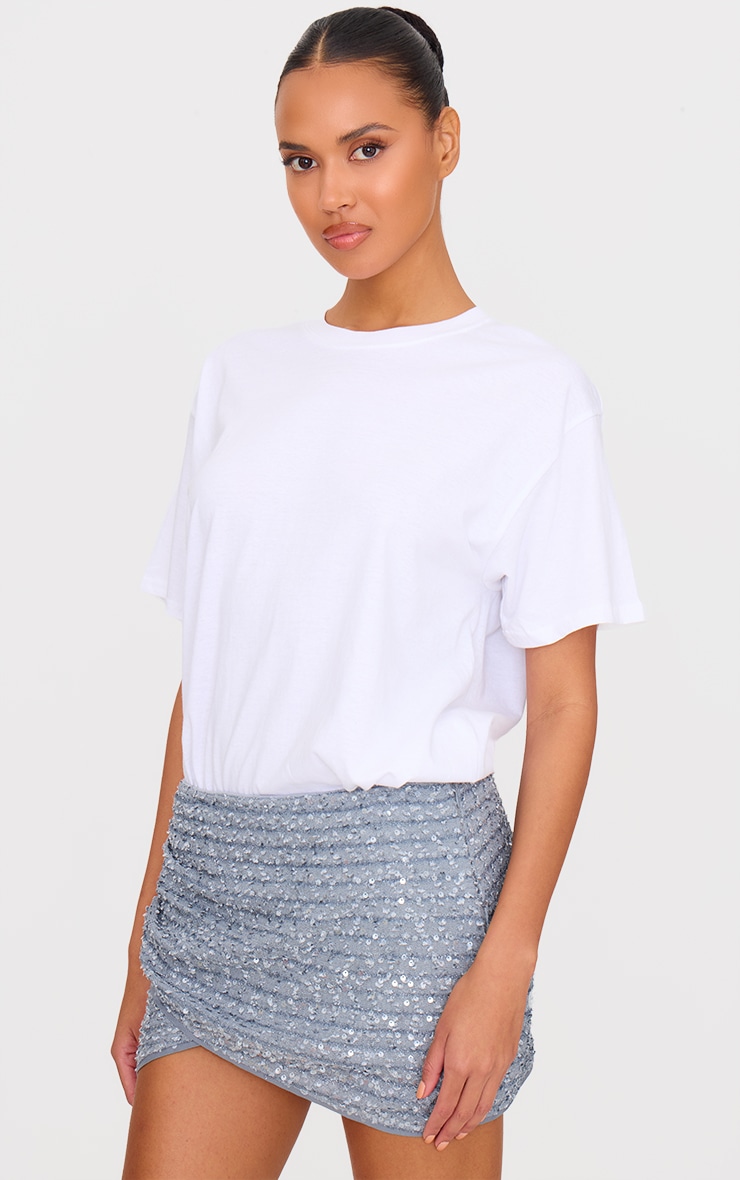 Blue Grey Textured Sequin Mini Skirt image 4