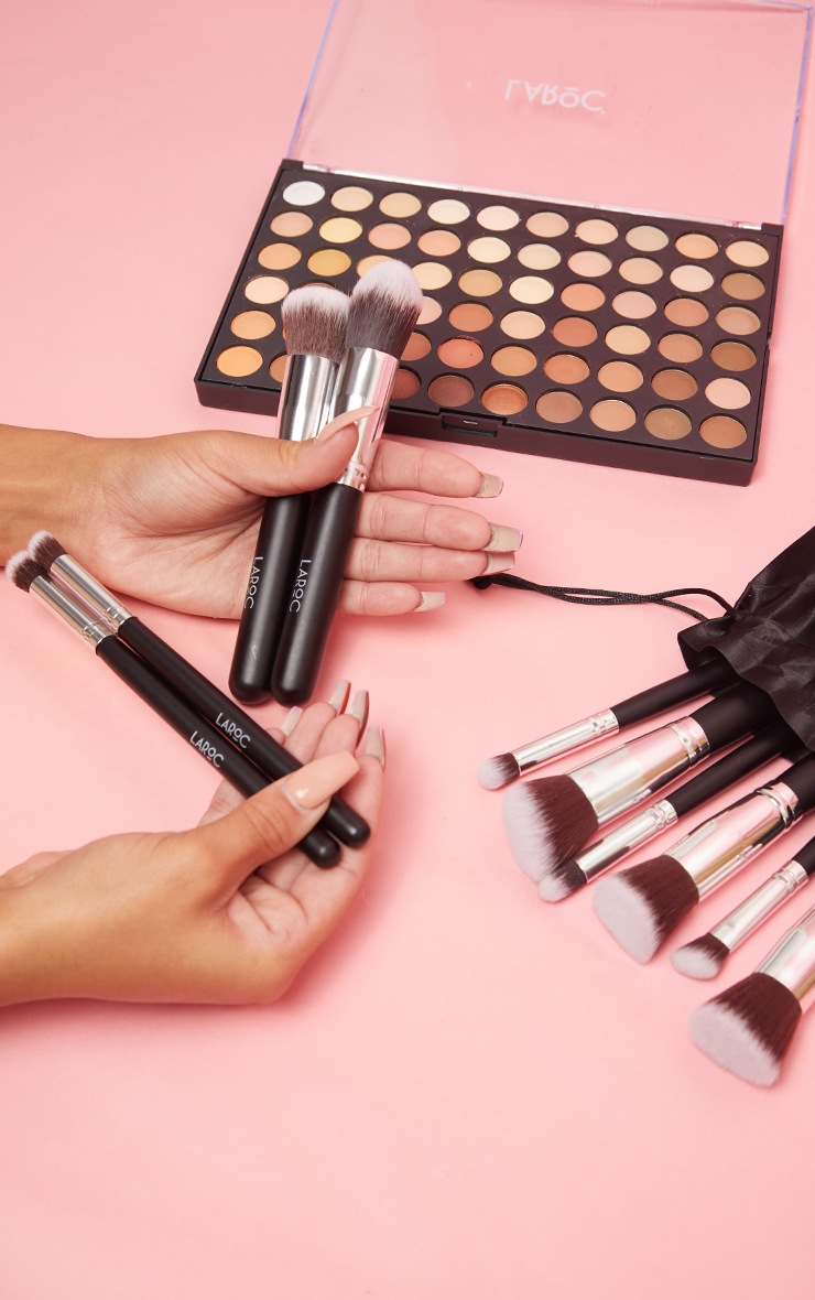 10 Piece Kabuki Makeup Brush Set with 120 Fusion Eyeshadow Palette Bundle
