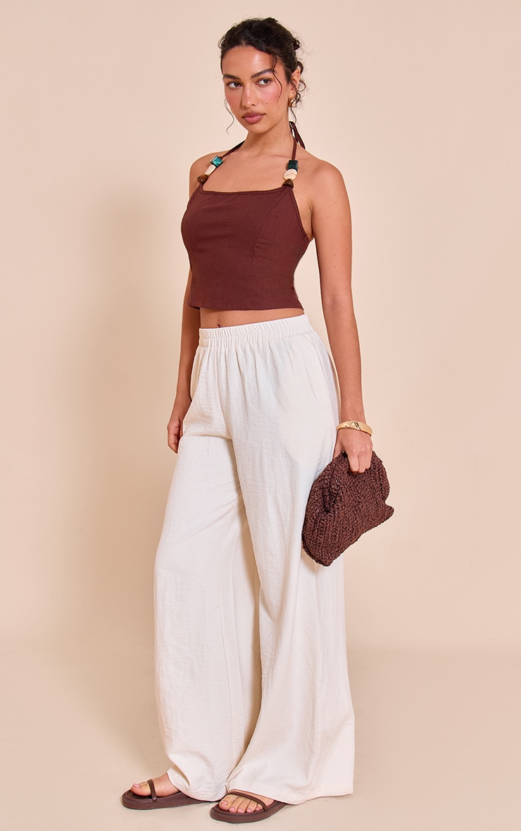 Cream Peachskin Wide Leg Pants image 1