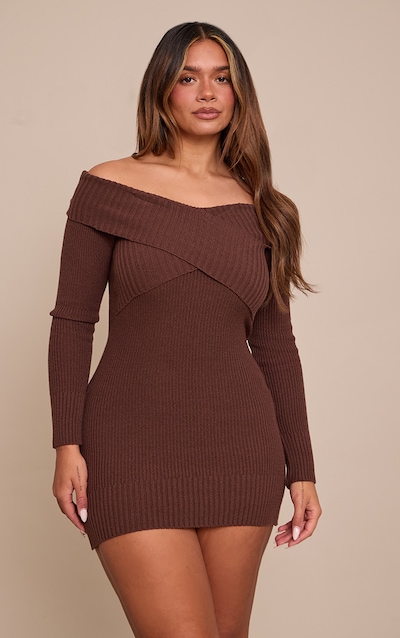 Shape Chocolate Bardot Knitted Bodycon Dress