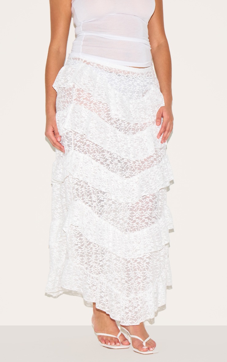 Plus White Premium Lace Tiered Floaty Maxi Skirt image 2