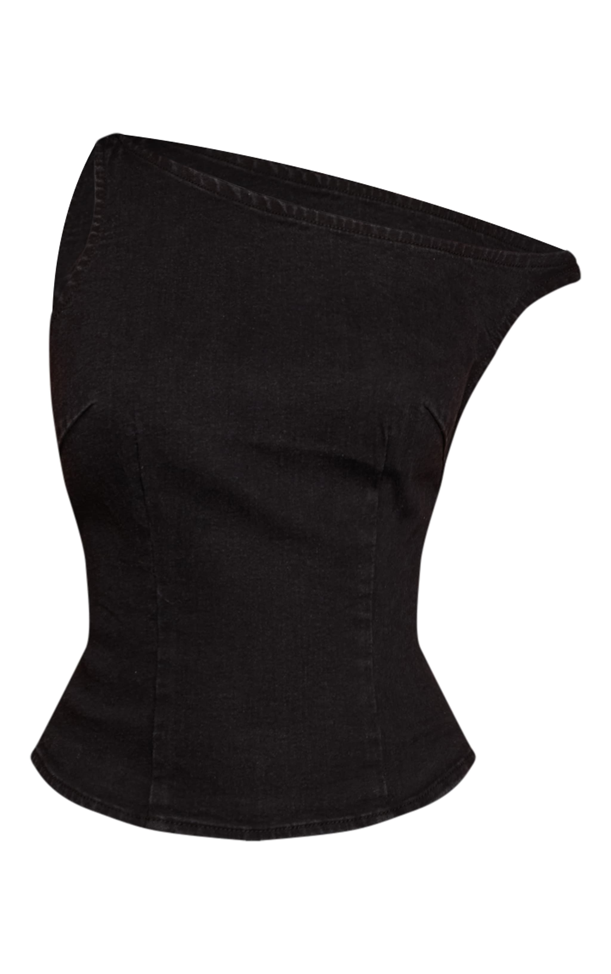 Black Denim Asymmetric Sleeveless Top image 5