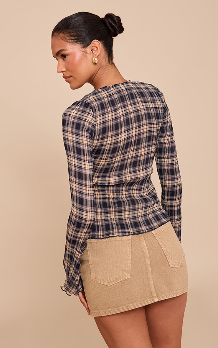 Blue Plisse Check Printed Blouse image 2