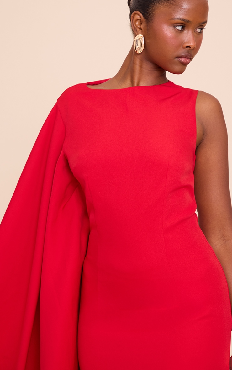 Mini robe asymétrique rouge à détail cape image 4
