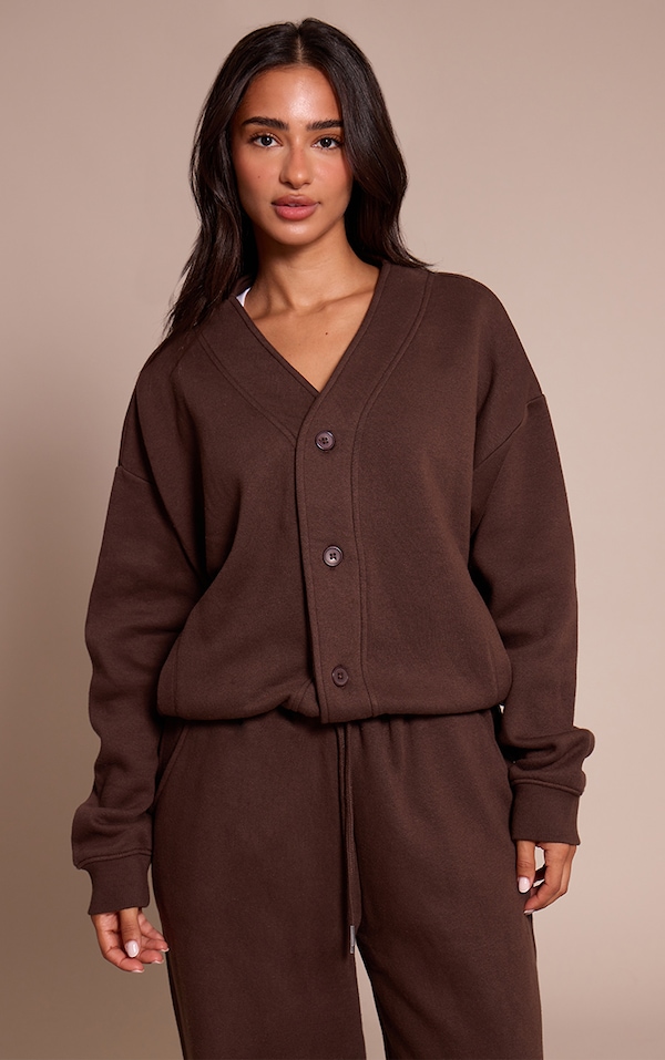 Sweat chocolat boutonné à poches latérales Petite