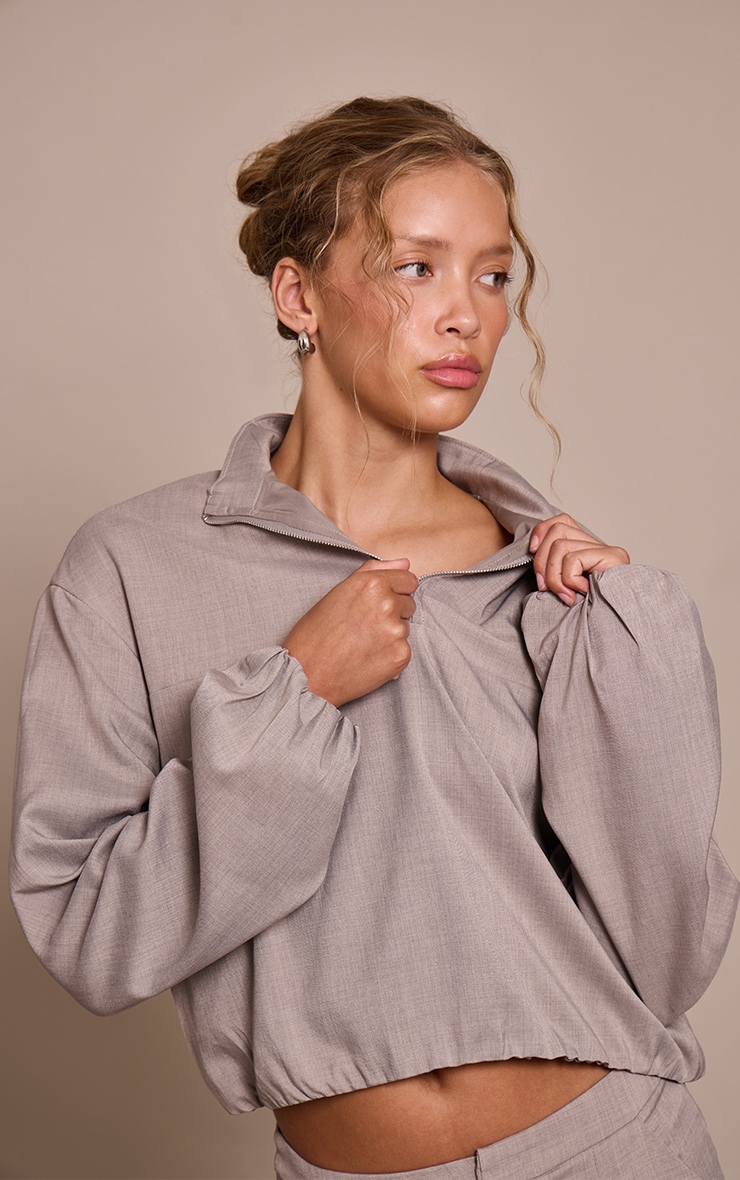 Veste de tailleur gris pierre à quart de zip image 4
