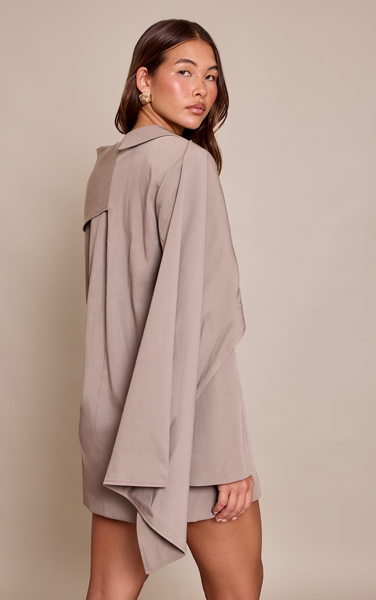 Grey Woven Scarf Detail Blazer Dress image 2