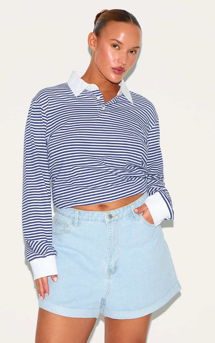 Short Mom Délavé Bleu Clair Grande Taille à Ourlet Relevé image 4