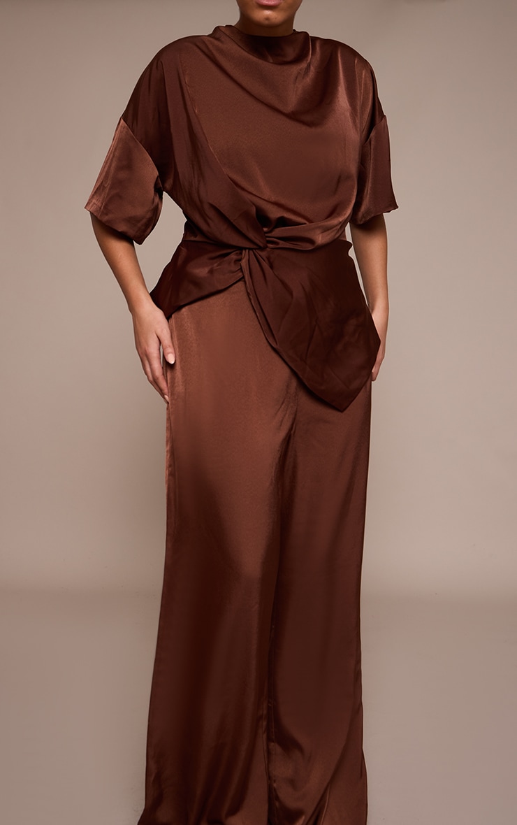 Plus Chocolate Satin Wide Leg Pants image 2