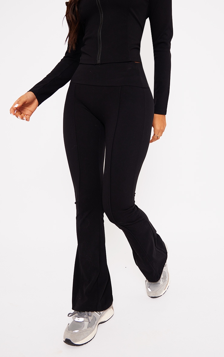 Petite Black Contour Sculpt Seam Detail Flared Trousers image 2