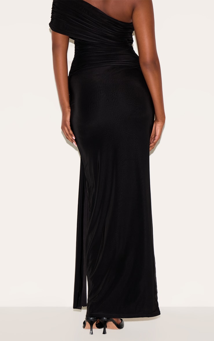 Black Double Layer Slinky Ruched Drape Maxi Skirt image 3