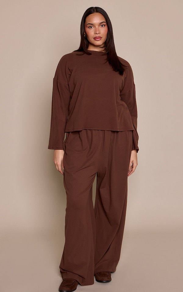 Plus Chocolate Soft Touch Wide Leg Trousers