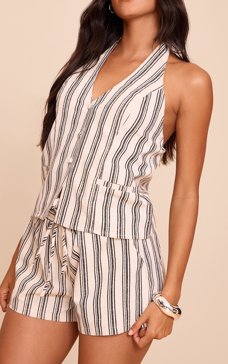 Natural Textured Stripe Halter Tie Back Vest image 3