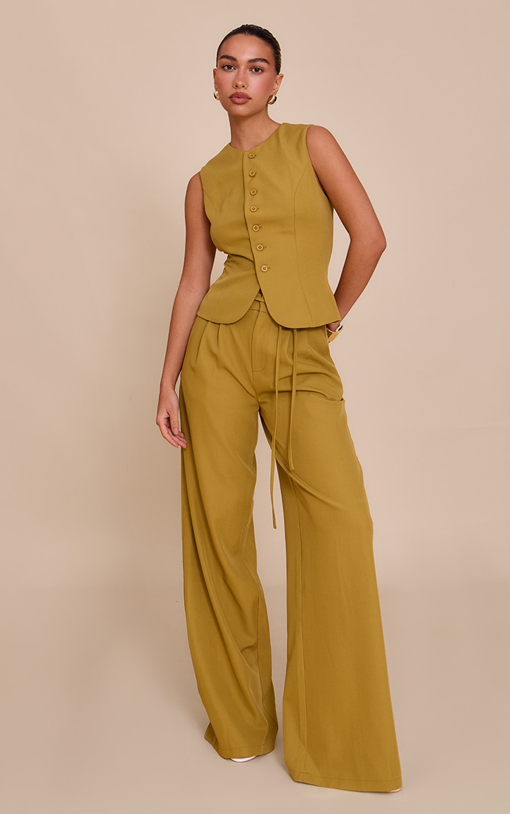 Deep Mustard Tailored Tie Detail Woven Wide Leg Pants image 1