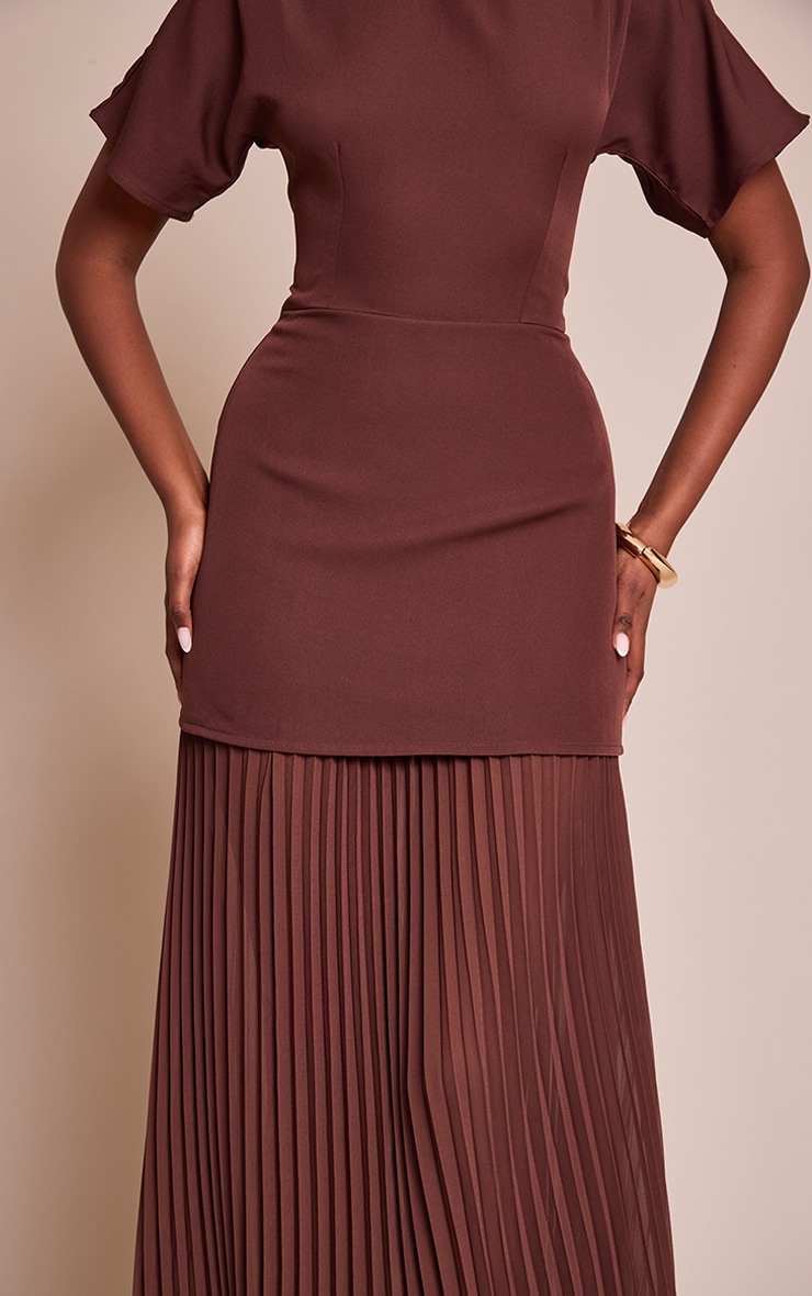 Chocolate Satin Back Tie Pleated Hem Maxi Dress image 4