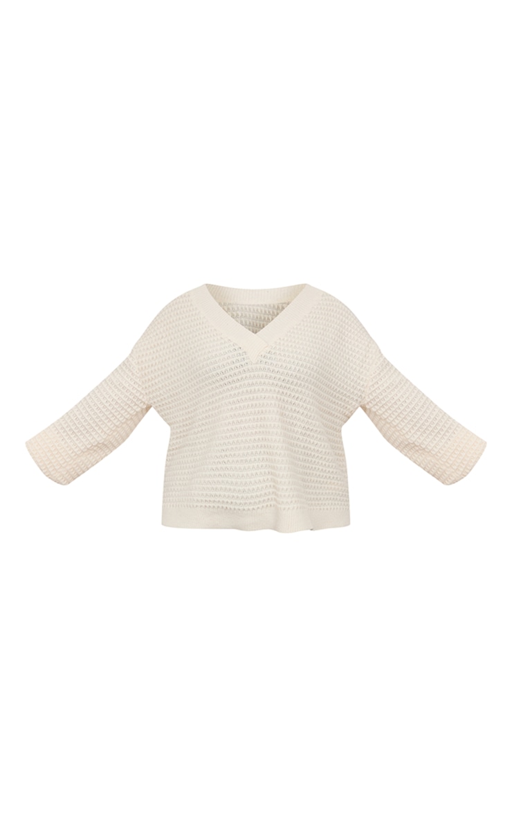 Plus Cream Oversized V Neck Balloon Sleeve Sweater image 5