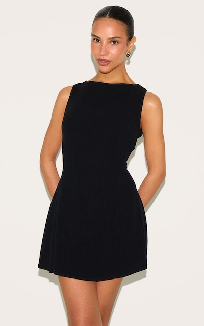 Petite Black Linen Look Backless Shift Dress